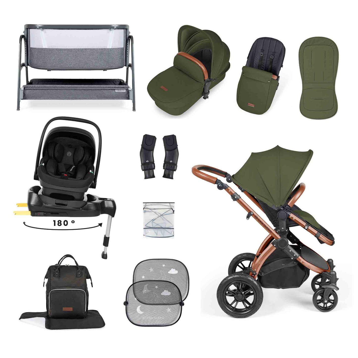 Stomp Luxe Nimbus 180° Spin I-Size Travel System & Home 14 Piece Bundle 