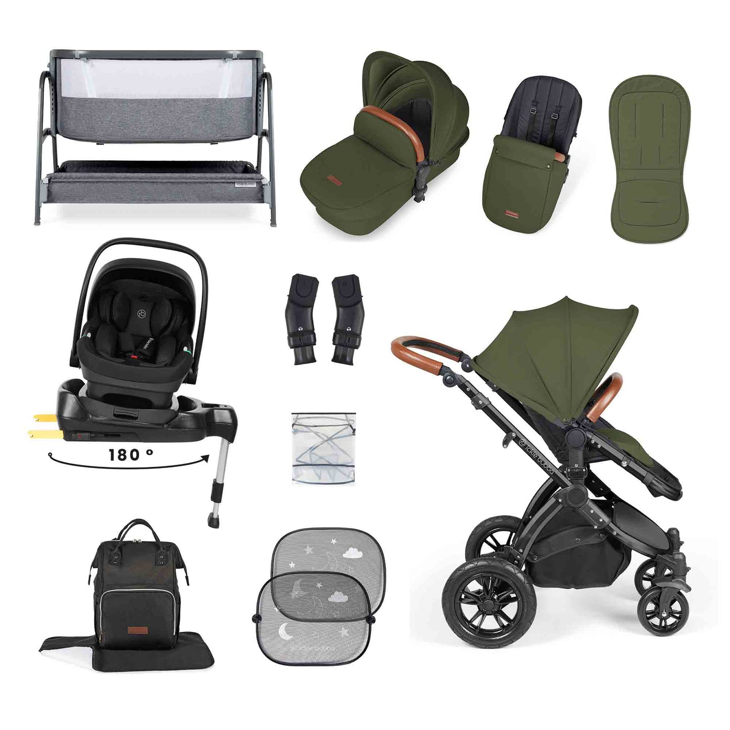 Stomp Luxe Nimbus 180° Spin I-Size Travel System & Home 14 Piece Bundle 