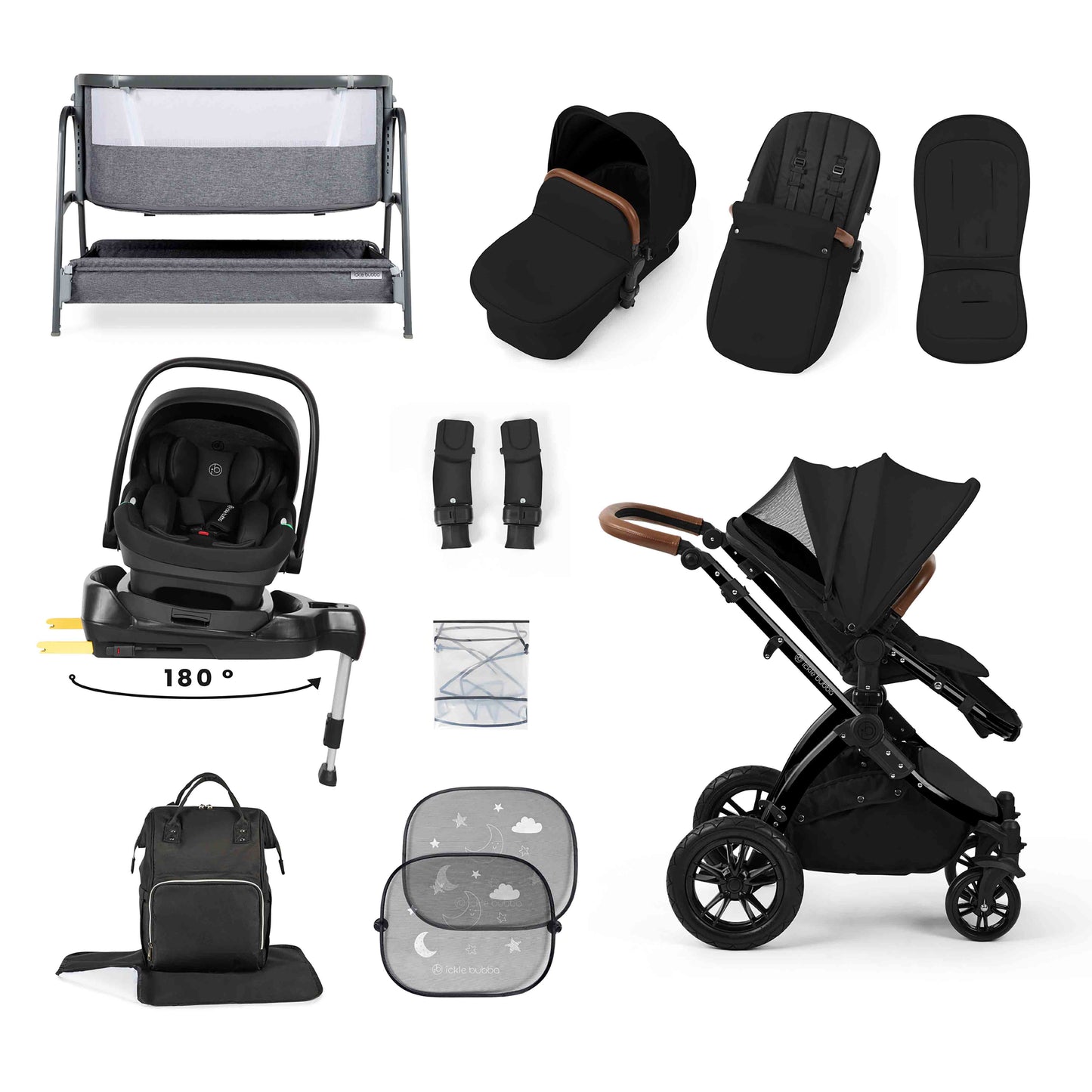 Stomp Luxe Nimbus 180° Spin I-Size Travel System & Home 14 Piece Bundle 