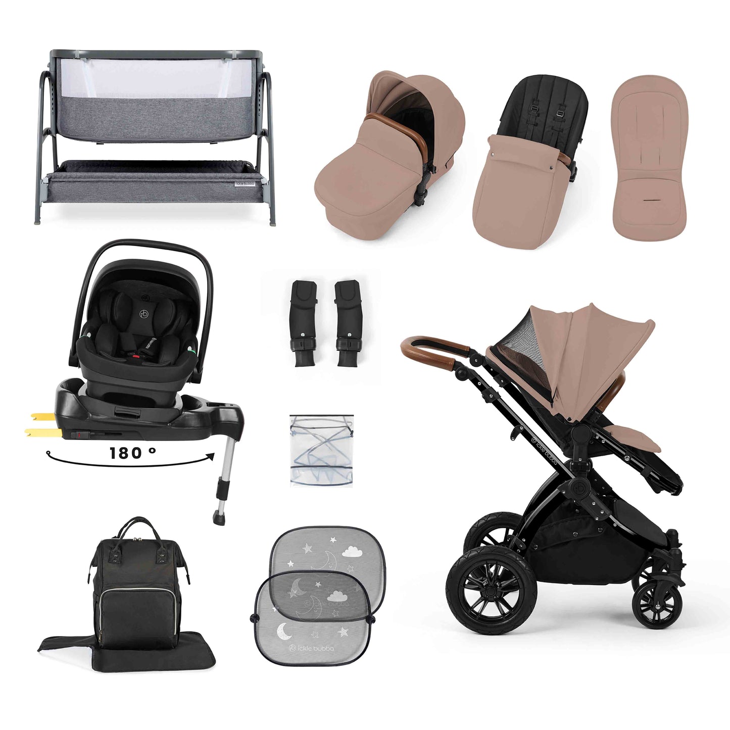 Stomp Luxe Nimbus 180° Spin I-Size Travel System & Home 14 Piece Bundle 