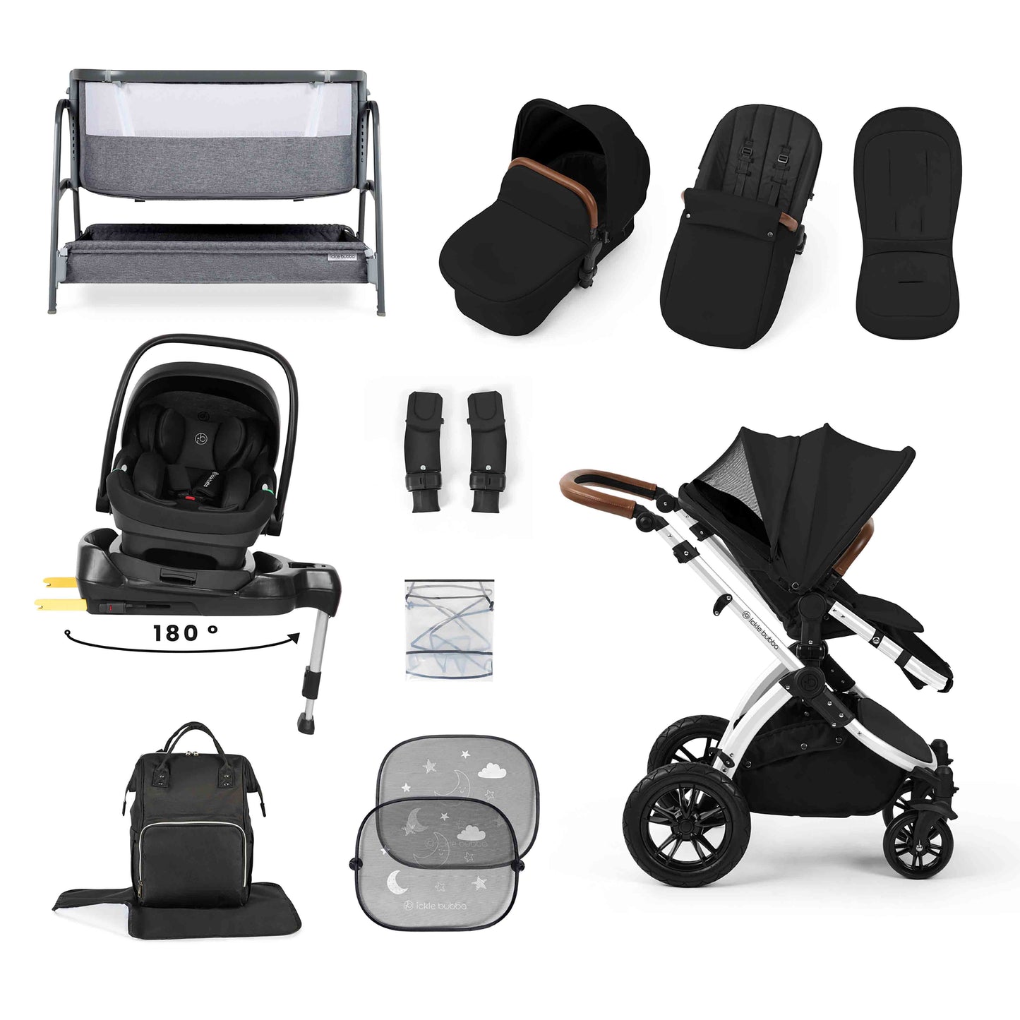 Stomp Luxe Nimbus 180° Spin I-Size Travel System & Home 14 Piece Bundle 