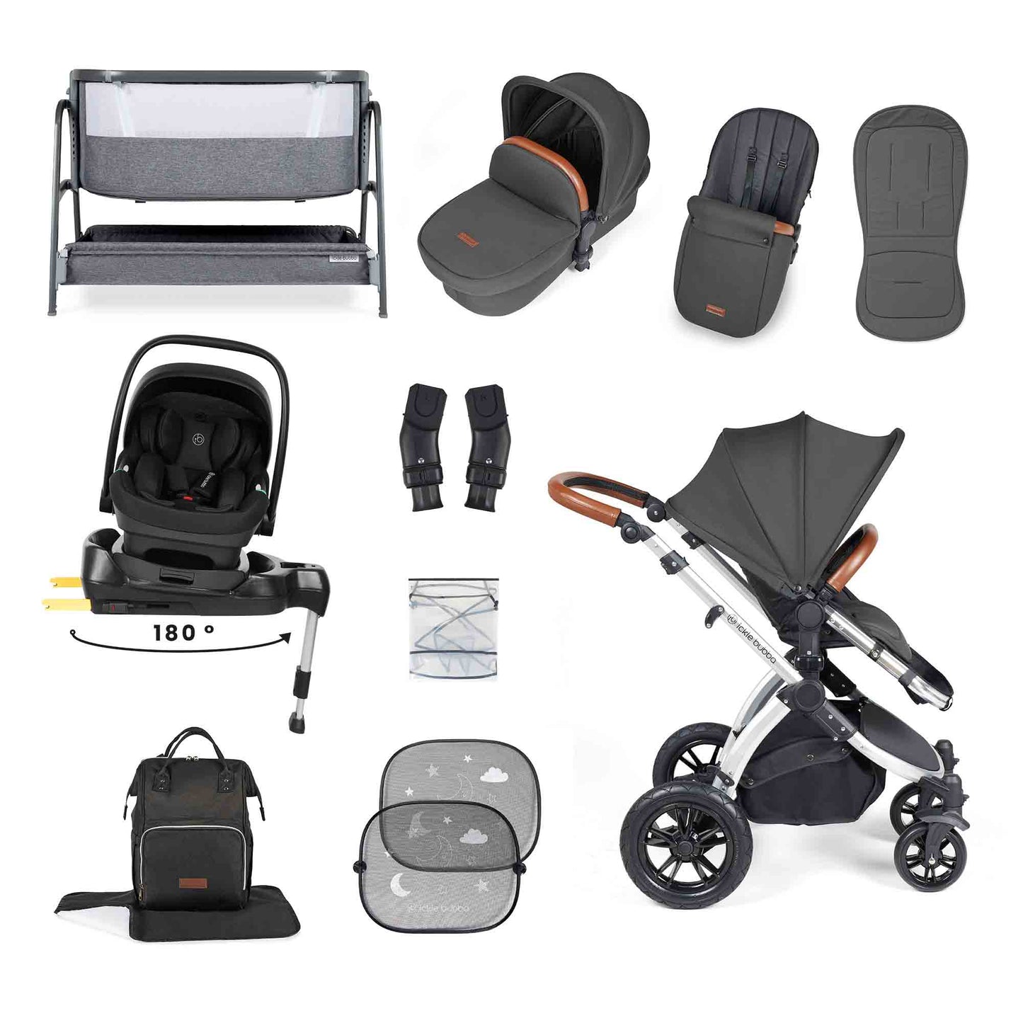 Stomp Luxe Nimbus 180° Spin I-Size Travel System & Home 14 Piece Bundle 