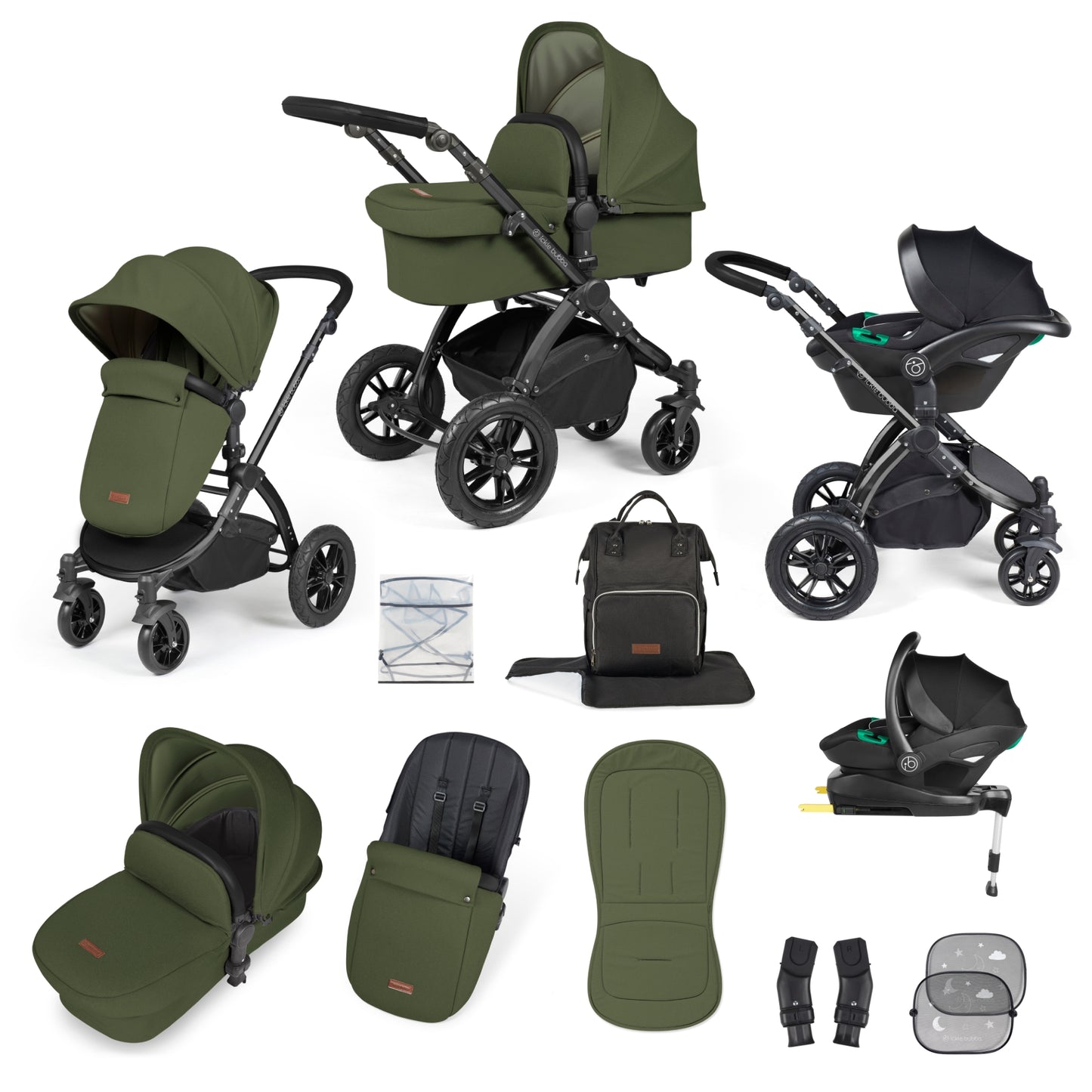 Stomp Luxe (2025 Version) 12 Piece Travel System with i-Size Stratus Car Seat & ISOFIX Base