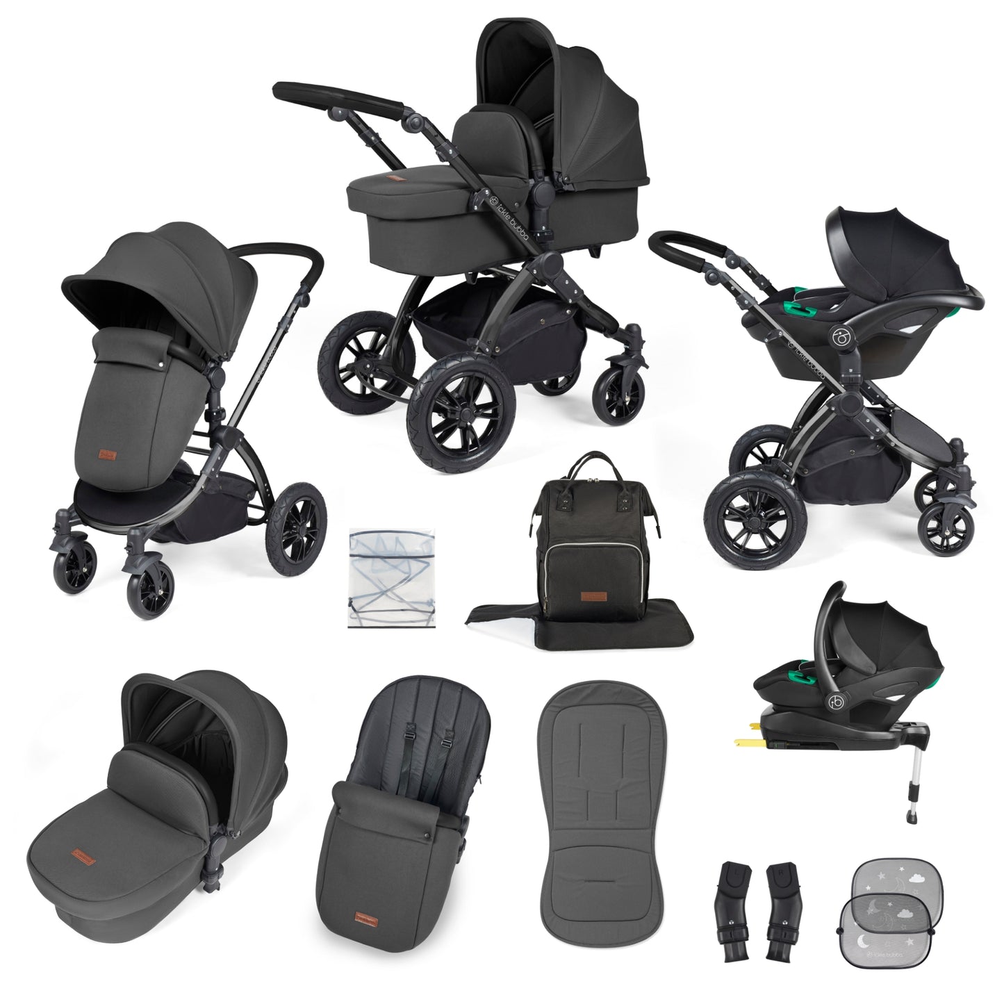 Stomp Luxe (2025 Version) 12 Piece Travel System with i-Size Stratus Car Seat & ISOFIX Base