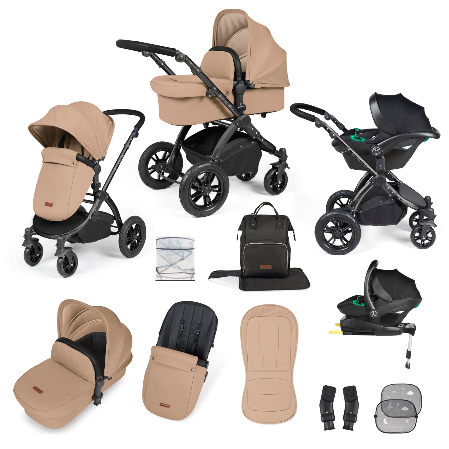 Stomp Luxe (2025 Version) 12 Piece Travel System with i-Size Stratus Car Seat & ISOFIX Base