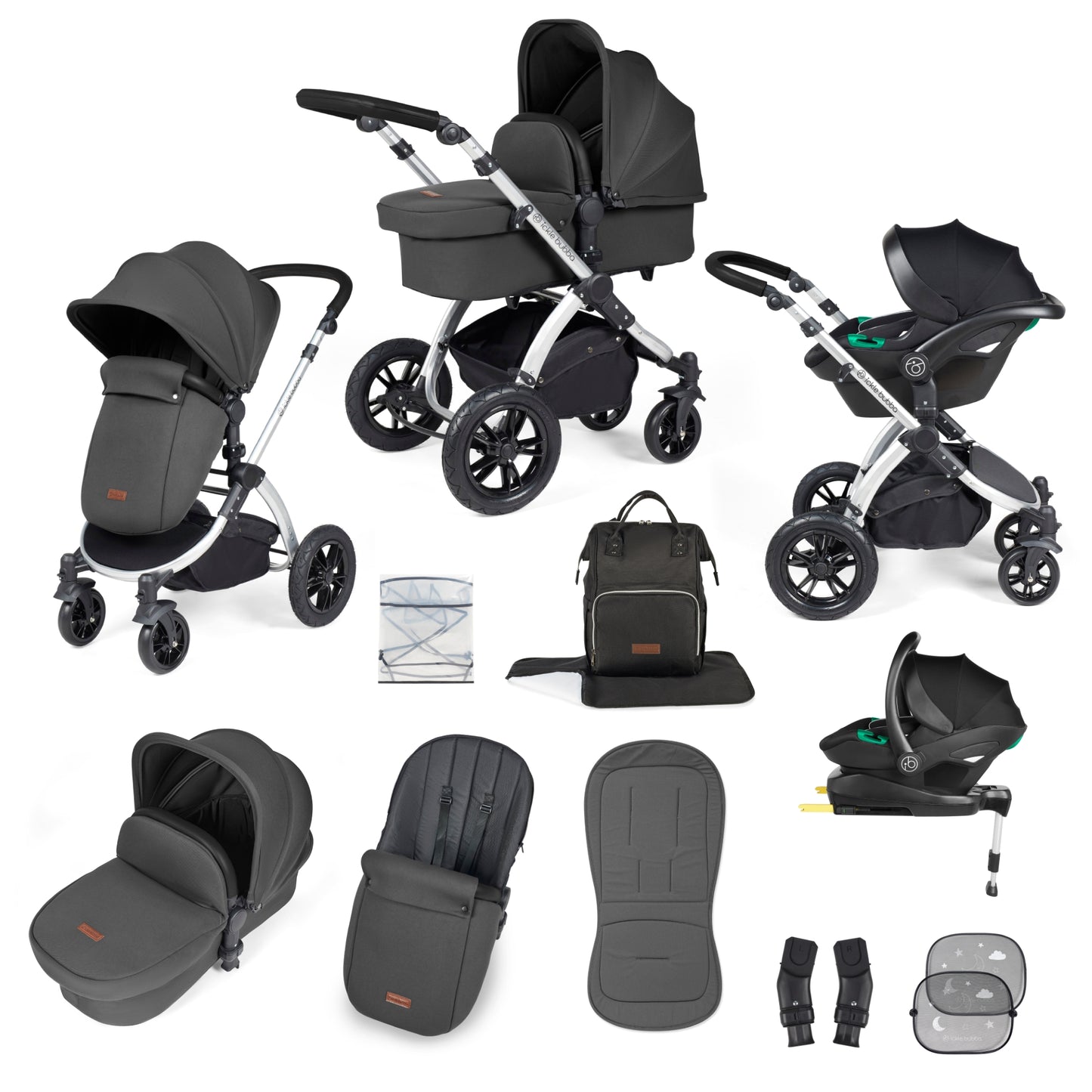 Stomp Luxe (2025 Version) 12 Piece Travel System with i-Size Stratus Car Seat & ISOFIX Base