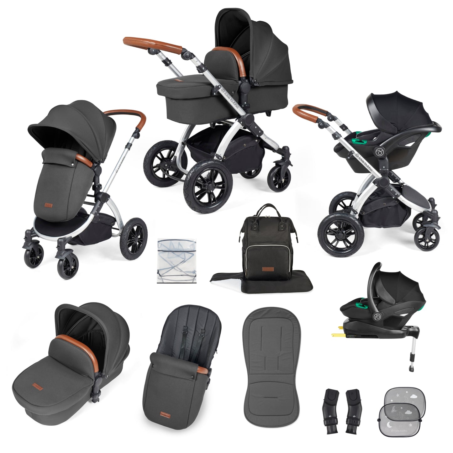 Stomp Luxe (2025 Version) 12 Piece Travel System with i-Size Stratus Car Seat & ISOFIX Base