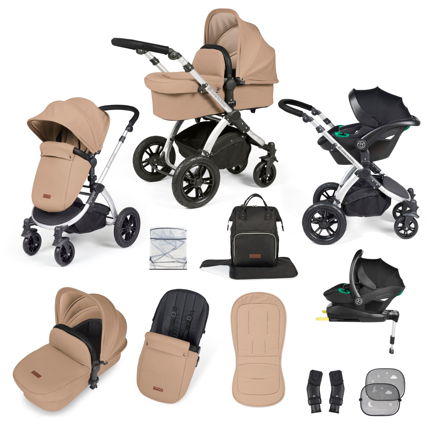 Stomp Luxe (2025 Version) 12 Piece Travel System with i-Size Stratus Car Seat & ISOFIX Base