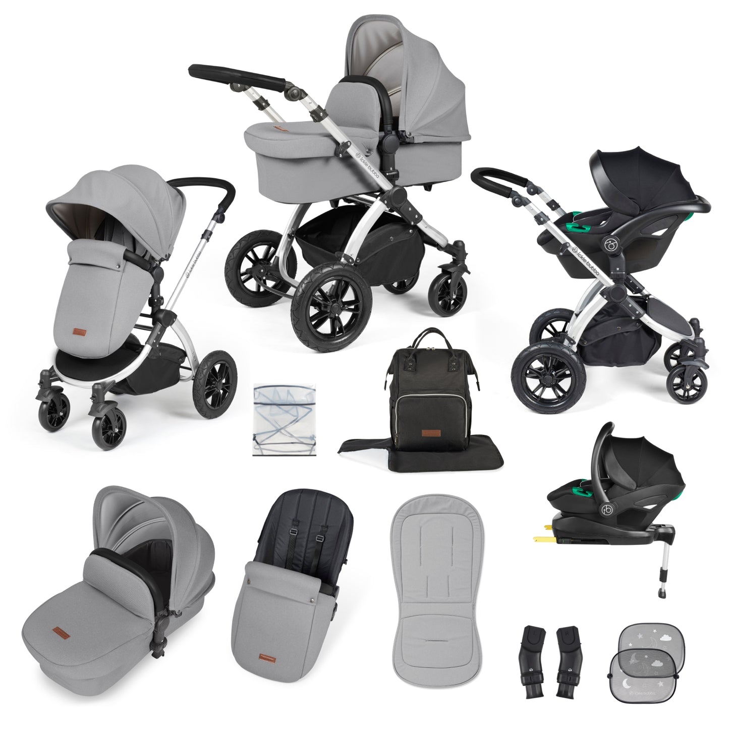 Stomp Luxe (2025 Version) 12 Piece Travel System with i-Size Stratus Car Seat & ISOFIX Base