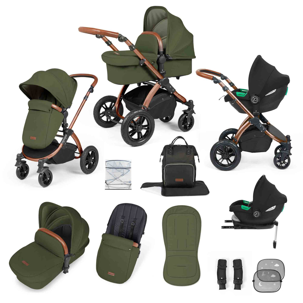 Stomp Luxe (2025 Version) 12 Piece Travel System with i-Size Cirrus Car Seat & ISOFIX Base