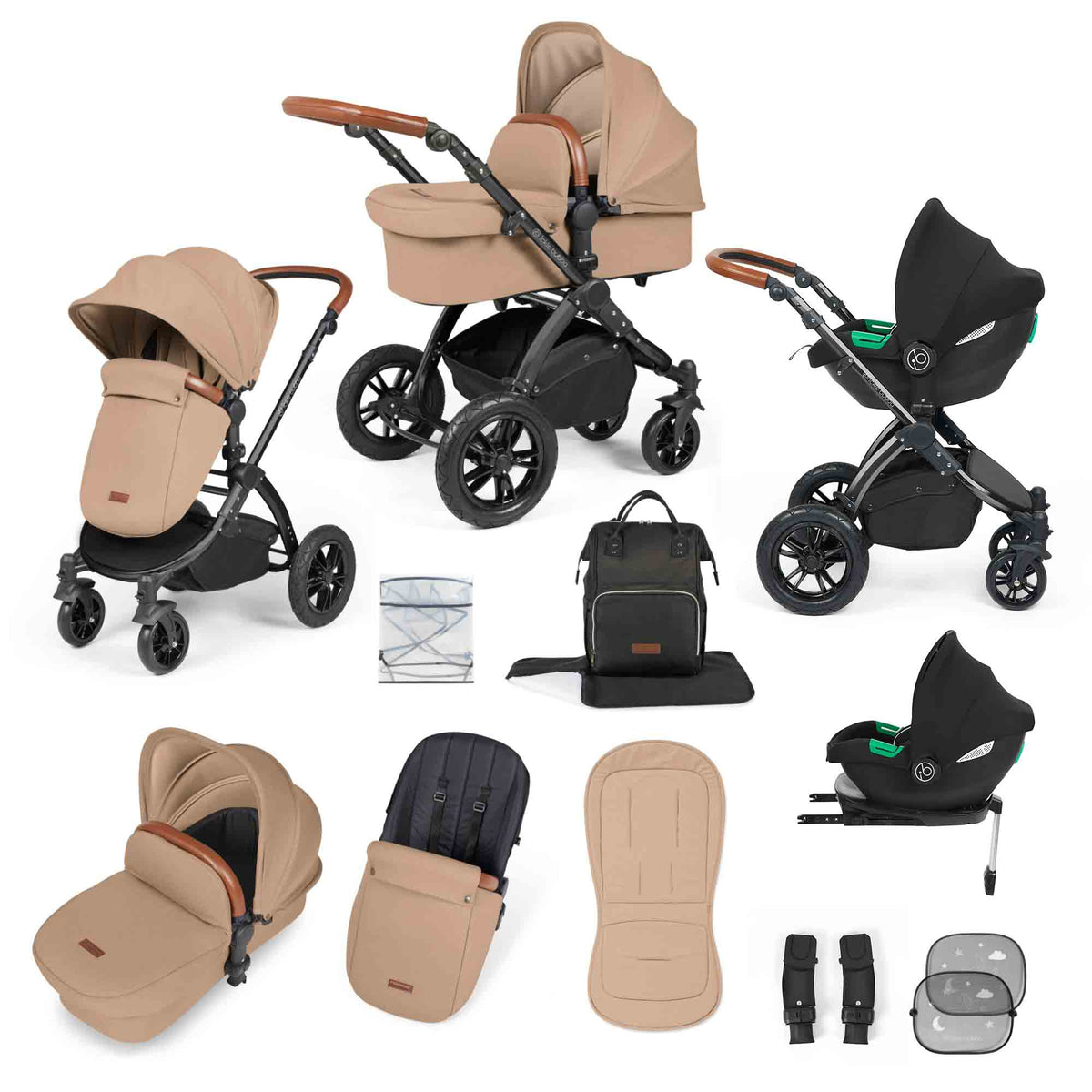 Stomp Luxe (2025 Version) 12 Piece Travel System with i-Size Cirrus Car Seat & ISOFIX Base