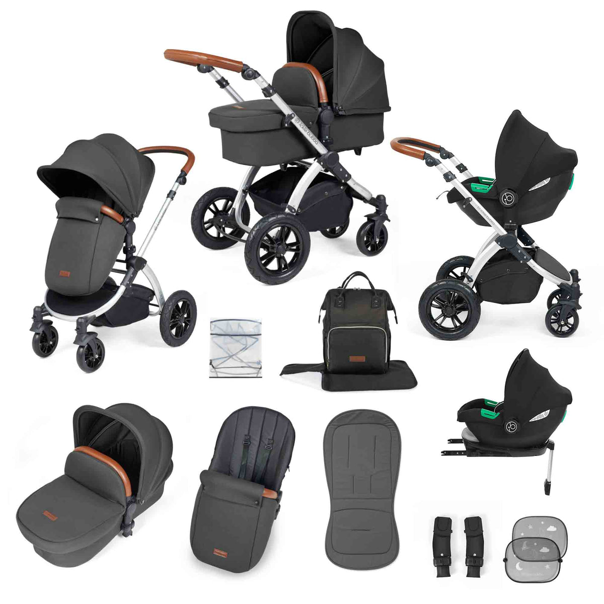 Stomp Luxe (2025 Version) 12 Piece Travel System with i-Size Cirrus Car Seat & ISOFIX Base