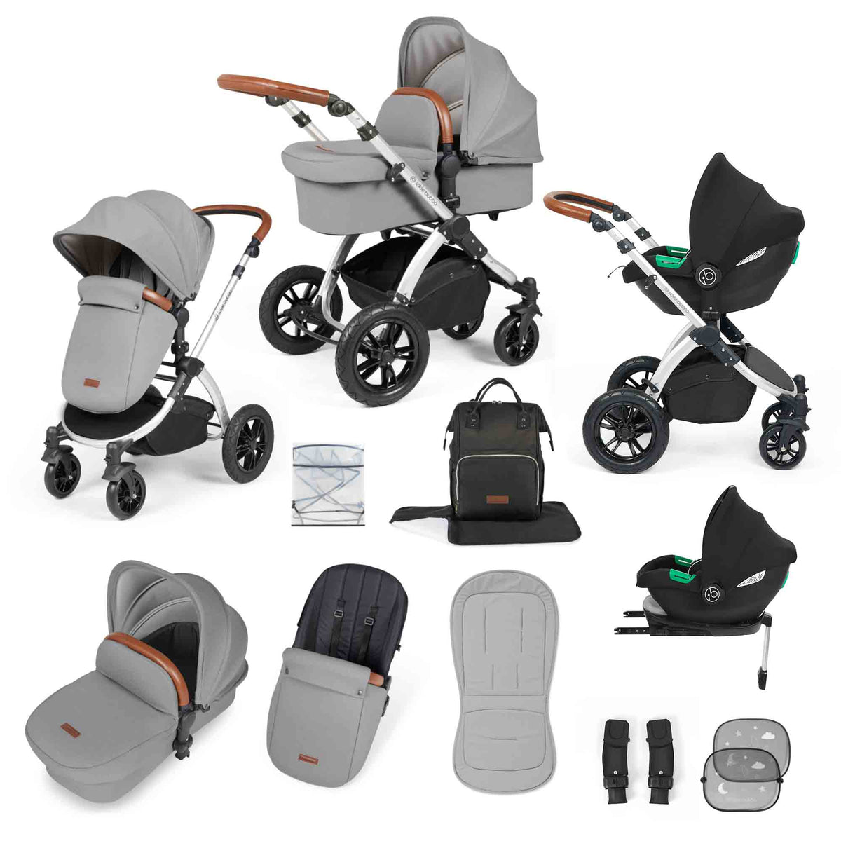 Stomp Luxe (2025 Version) 12 Piece Travel System with i-Size Cirrus Car Seat & ISOFIX Base